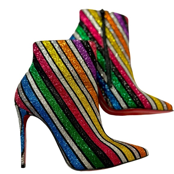 Christian Louboutin Multicolor So Kate 100 Striped Rainbow Glitter Heels Boots. - Picture 1 of 13